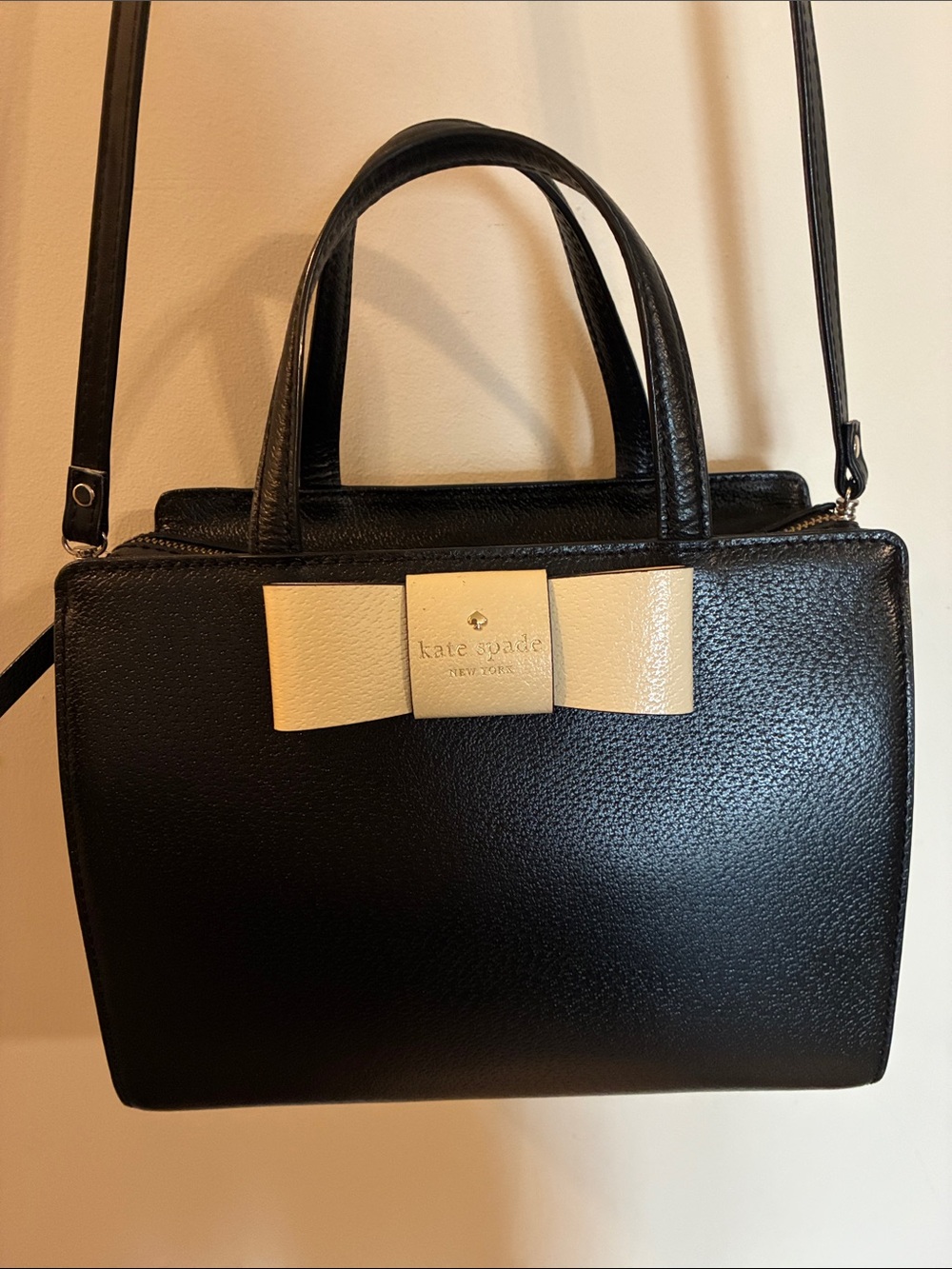 Kate Spade Black Satchel with Cream Bow Accent